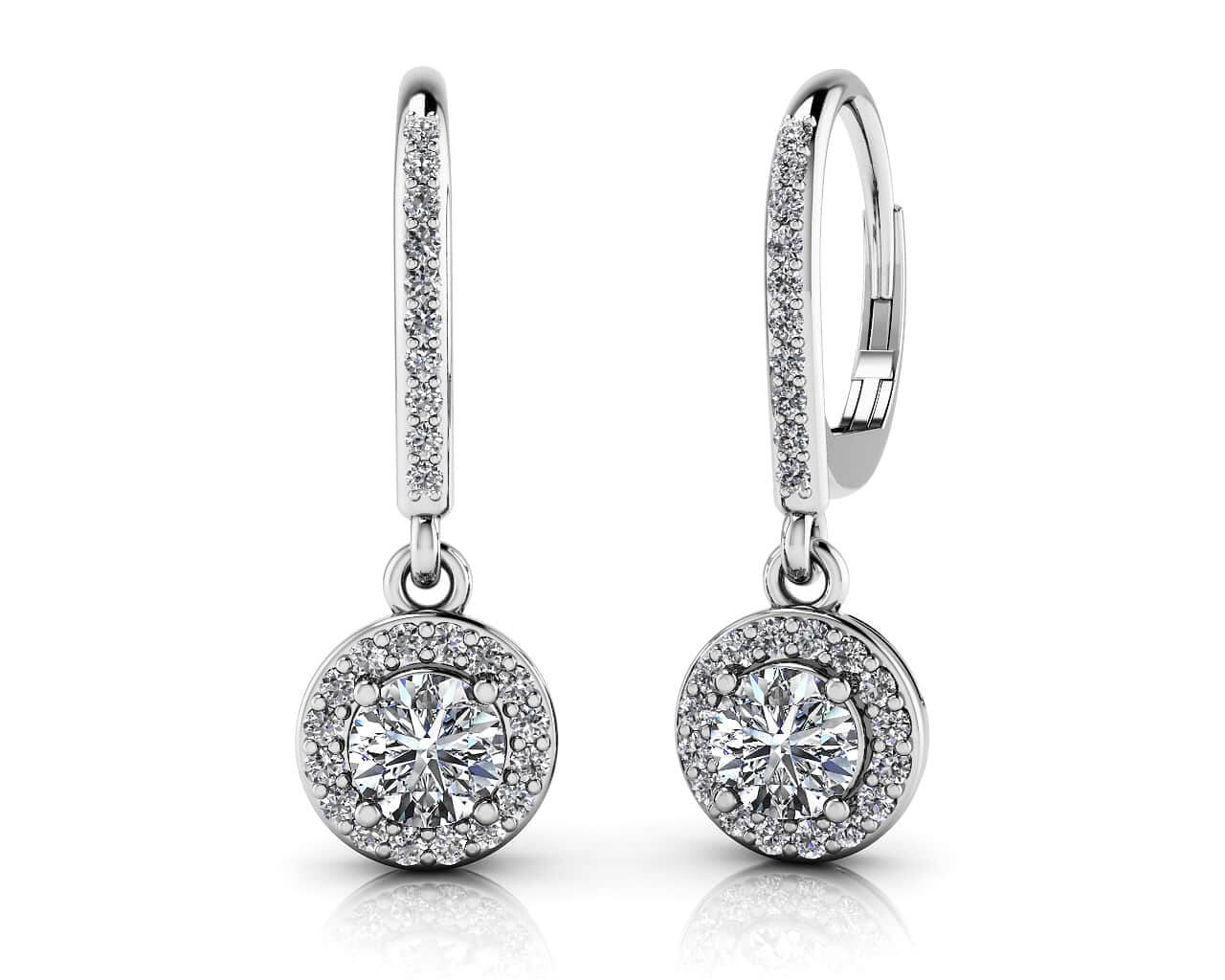 Surrounded With Love Diamond Drop Earrings Diamond with 1.18 ct. (2X0.40 ct. center diamonds)